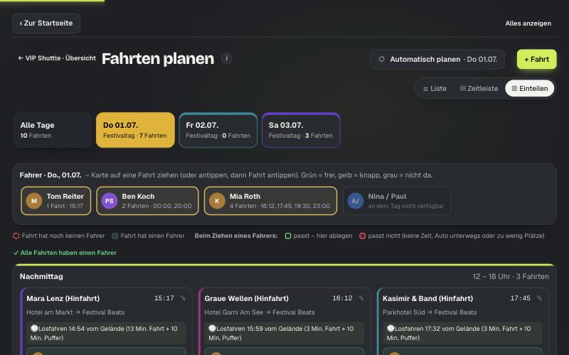 Fahrten planen mit Zeitleiste